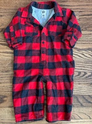 OshKosh Plaid Flannel One Piece Jumpsuit Coverall Outfit 12 Months Buffalo Plaid - Image 1 of 4