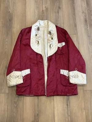 Vintage 50s Japan Embroidered Dragon Souvenir Smoking Jacket Quilted Shall Robe - Image 1 of 4