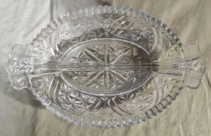 Vintage Anchor Hocking Stars and Bars Divided Glass Relish 10” Oval Dish Handles - Picture 1 of 2