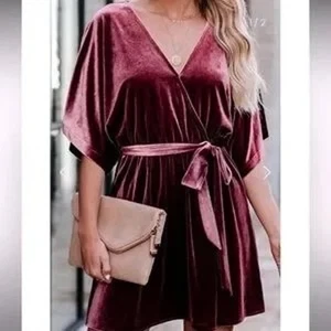 Aakaa lila Samt Tunika Wickel Minikleid M - Bild 1 von 5