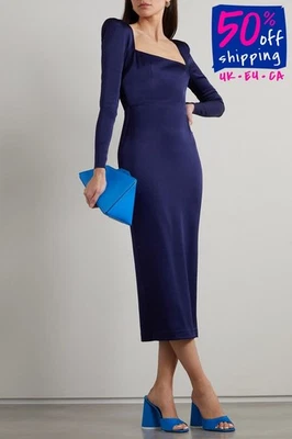 PVP €2037 ALEX PERRY Manor Midi Vestido Lápiz UK12 US8 IT44 L Azul Hombreras Foto 1 de 4