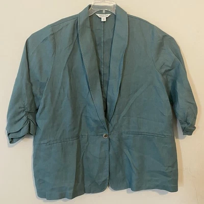 Chaqueta Blazer Coldwater Creek 100% Lino Verde Talla 22w Preppy Carrera Oficina Boho Foto 1 de 4
