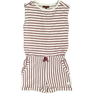 NEW 7 FOR ALL MANKIND Striped Jersey Cotton Romper Pockets Shoulder Snaps Girl M - Picture 1 of 9