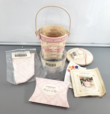 2002 Longaberger HOH Basket Combo Whitewashed Protector Liner Lid Tie & Papers Cover