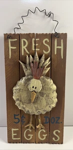 Wooden 3D Chicken Sign "Fresh Eggs" For Sale 11.75" Tall x 6.2" Wide - Picture 1 of 5