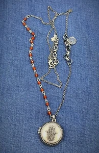 LUCKY BRAND SILVER-TONE MARCASITE HAMSA HAND LOCKET ON ADJUSTABLE 32" CHAIN - Picture 1 of 7
