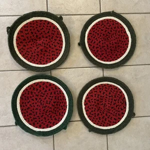 Set di 4 cuscinetti per sedia in iuta intrecciata ANGURIA vintage con cravatte fattoria campagna ๐ - Foto 1 di 4
