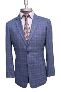 Nordstrom Loro Piana 100% Cashmere Blue Check Windowpane Two Button Blazer 40R - Picture 1 of 9
