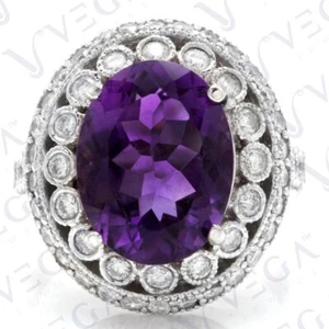 9.00ct Oval Cut Natural Amethyst & Diamond Engagement Ring 18K White Gold Plated - Picture 1 of 15