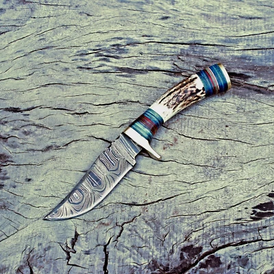 Custom Hand Forged Damascus Steel Hunting Knife Antler/Stag horn + Sheath - Image 1 of 4