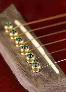 6 pcs Brass Acoustic Guitar Bridge Pins Slotted End Pegs with Crystal Glass Gold - Picture 1 of 14