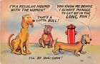 Comic Old Linen Pc Of Bulldog, Dachshund, & Hound Dog-Artist Walt Munson-263