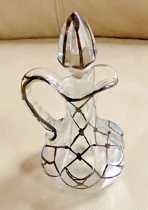 Vintage Glass Cruet: Silver Laced or Silver Overlay; With Stopper ; Hand Blown - Picture 1 of 3