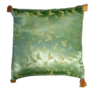 Oriental Chinese Asian Butterfly Faux Silk Tassel Cushion Cover Mint Green SALE - Picture 1 of 3