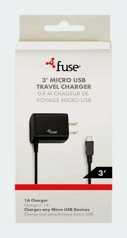FoneGear 06941 FUSE MICRO USB PHONE CHARGER Travel Charger Cable & Plug 3 ft L - Image 1 of 1