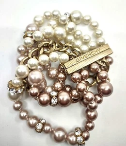 Bracciale vintage Givenchy multifilo perle finte tono oro catena maglia passerella. - Foto 1 di 20