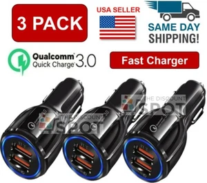 3 Pack 2 Port Car Fast Charger QC 3.0 for iPhone Samsung Cell USB Android LG  - Picture 1 of 9