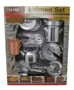 Global USA 14 Piece Play Kitchen Set - Silver Playset - Picture 1 of 2