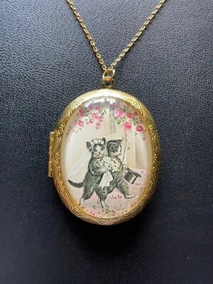 Винтажный свадебный кот медальон золотой кулон ручной работы овальный фото медальон ожерелье GIF - Изображение 1 из 4