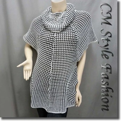 Top túnica estilo CM acrílico manga oscilante bolsillos encogerse de hombros blanco negro L Foto 1 de 4