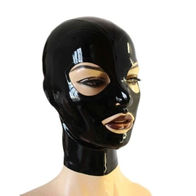 Black Latex Hood Open Eyes and Mouth Rubber Mask Catsuit Beautiful Girl Cosplay - Image 1 of 4