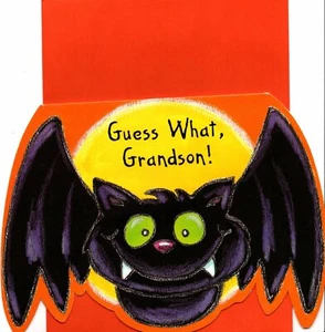 Happy Halloween Grandson Black Bat Fangs Full Moon Greeting Card Card - Picture 1 of 3