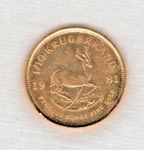 MONETA D'ORO SUDAFRICA KRUGERRAND 1981 1/10 oz oro puro - Imagen 1 de 2