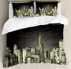 Retro Duvet Cover Set with Pillow Shams Grunge Empire State NYC Print
