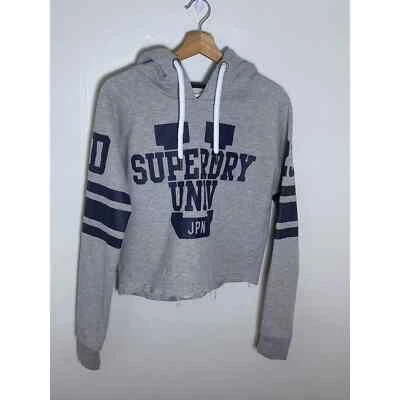 Womens Superdry Univ. Crop Top Hoodie Size Small Grey - Image 1 of 4