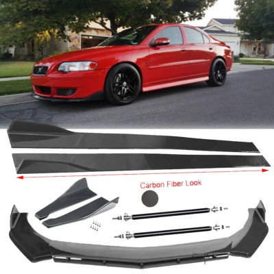 Carbon Fiber Front Bumper Lip Splitters Side Skirt Strut Rod For Volvo S40 S60 Foto 1 de 4