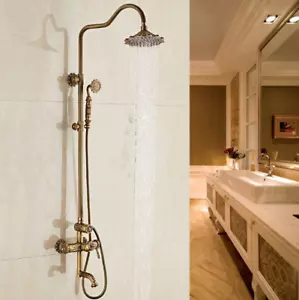 Antique Brass Shower Faucet Set Round Rainfall Head Mixer Hand Shower Brass Taps - Picture 1 of 12