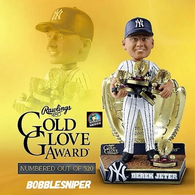 DEREK JETER New York Yankees 5x Rawlings Gold Glove Award Winner MLB Bobblehead - Image 1 of 4