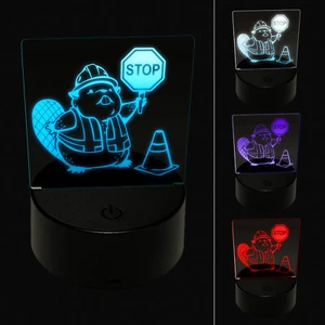 Construction Worker Beaver Builder with Stop Sign 3D LED Night Light Sign Lamp - Picture 1 of 6