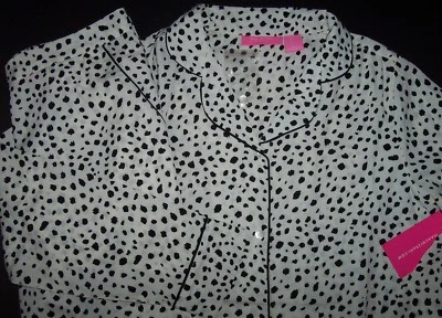 NWT Isaac Mizrahi Ivory/Black DALMATIAN DOG Pattern MATTE Satin Pajama Set XS - Image 1 of 3