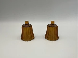 2 Vtg Ribbed Amber Peg Votive Holders 4” T - Picture 1 of 8