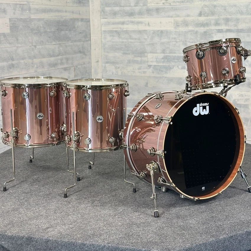 Juego de batería usado DW Collectors caoba/abeto 4 piezas cobre rosa - Excelente Foto 1 de 4