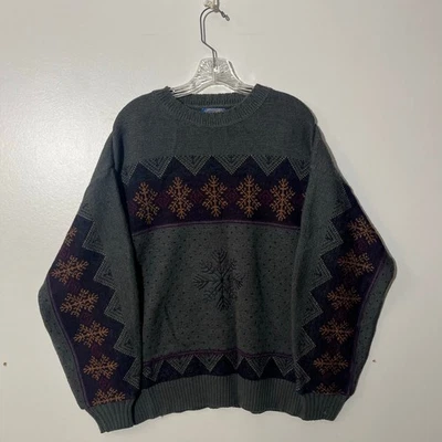 Vintage 80s Pendleton 100% Wool Knit Snow Flake Unique Geen Crew Sweater Mens L - Image 1 of 4