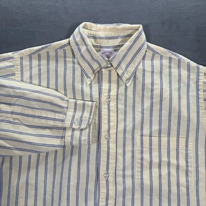 Brooks Brothers Shirt Mens 15.5 32 Yellow Blue Striped OCBD Makers Vintage USA - Picture 1 of 14