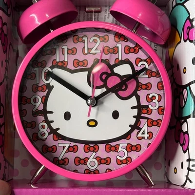 Hello Kitty Alarm Clock Twin Bell Analog Retro Pink Bow Sanrio Metal Bells New - Image 1 of 3