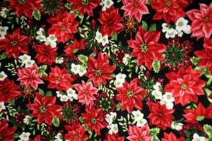 RED AND PINK POINTSETTIA AND SNOWFLAKES - 100% COTTON FABRIC - Picture 1 of 5