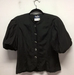 1980s Jean Muir Studio Black Blouse With Massive Puffed Sleeves UK 10 - Picture 1 of 3