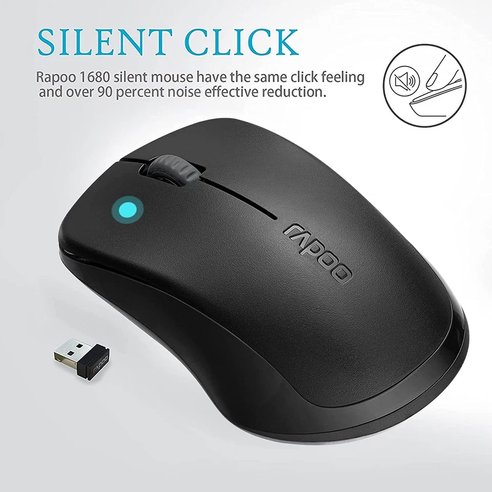 RAPOO 1680 Wireless Mouse, 2.4G Silent Mouse Ergonomic1000 DPI FAST DELIVERY AU - Image 1 of 4