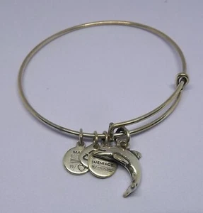 LN Goldtone Alex and Ani Dolphin Charm Bangle Bracelet USA - Picture 1 of 3