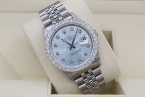Rolex Datejust 36mm Custom 3ct VS Diamond Bezel & Ice Blue Dial S/S Quickset - Picture 1 of 5