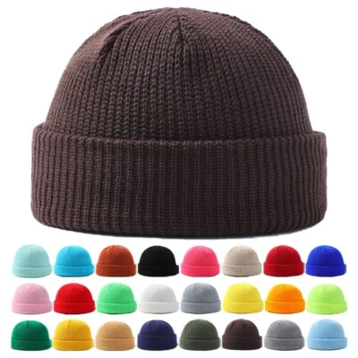 Knit Cuff Short Fisherman Beanie Men Women Winter Warm Hat Skullcap Watch Hat - Image 1 of 4