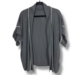 Camicia vintage Eileen Fisher grigio scuro seta aperta davanti - Foto 1 di 9