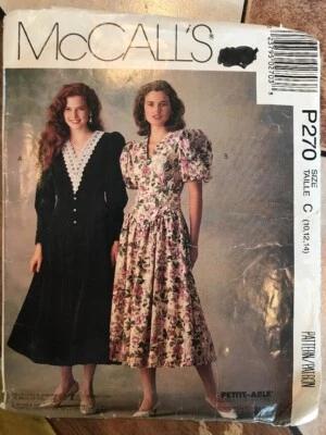 McCall's P270 Semi-Fitted Bodice V-Neck Dress 10-12-14 Partially Cut 7-526E - Image 1 of 4