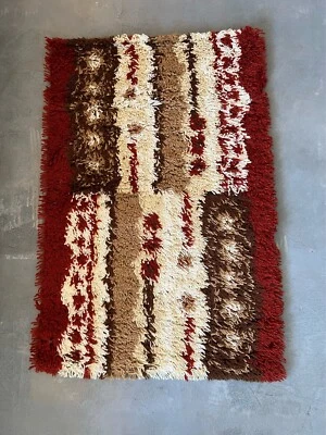 60's DANIA TAEPPER Geometric Wool UNUSED Mid Century Rya Danish Rug Brown Modern - Image 1 of 4