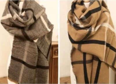 Zara Camel & Taupe Double Sided Check Large Soft Scarf S29 - Image 1 of 4