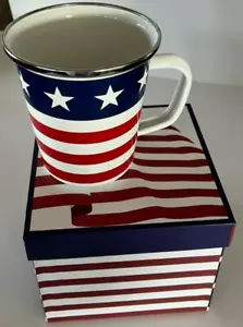 Golden Rabbit Enamelware Stars & Stripes 16 OZ Latte Mug Coffee Cup July 4th - Picture 1 of 5